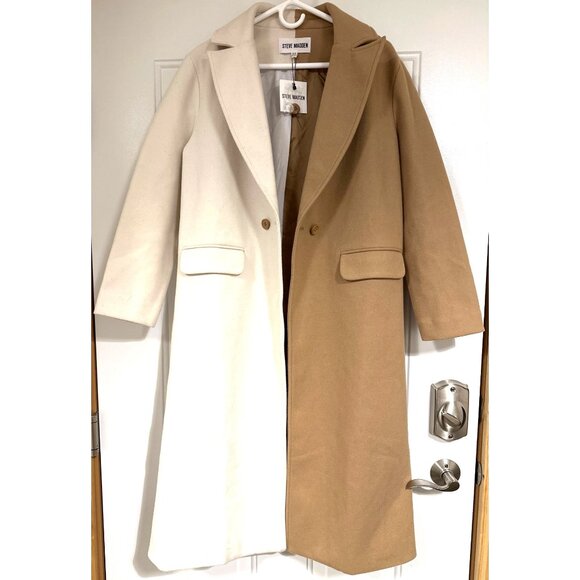 Steve Madden Womens Caroline Color block Coat Camel & Ivory Size XS - Picture 4 of 14
